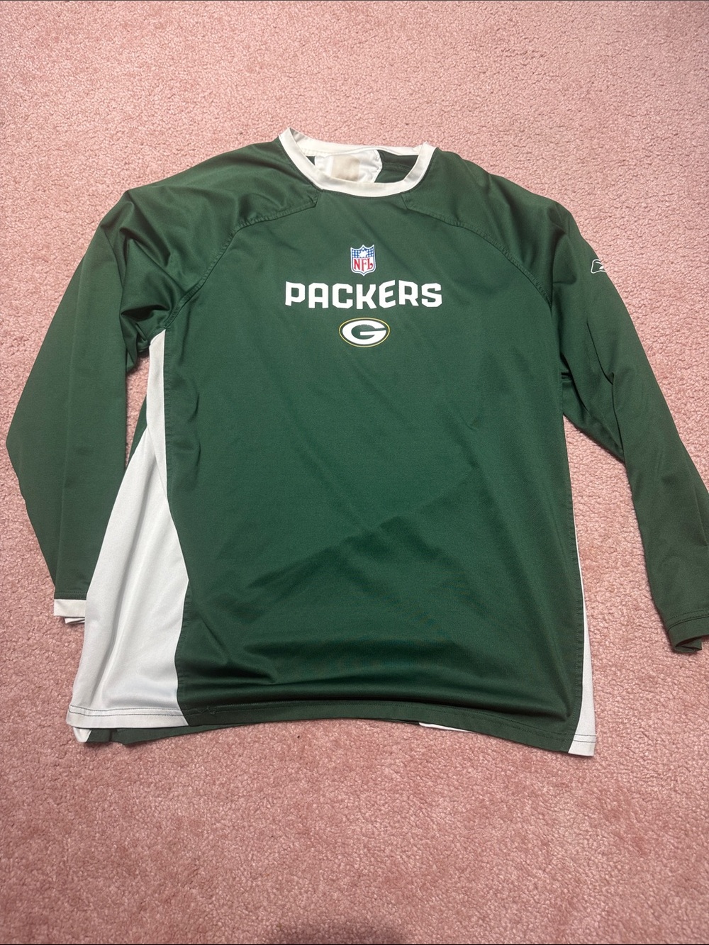 Reebok Green and White Packers Pullover